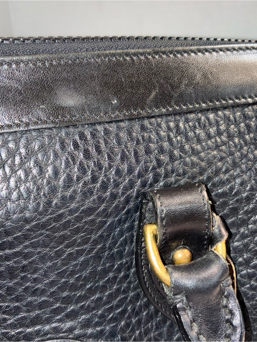 Vintage Dooney & Bourke Boston Black Pebbled Leather Satchel with Brass Hardware - Picture 12 of 13